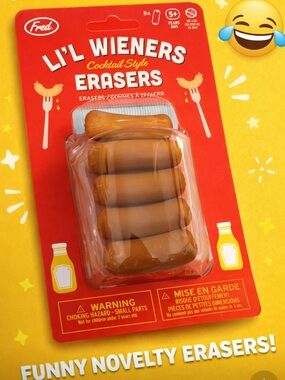 Fred Li'l Wieners Cocktail Style Erasers - Brown and Red Packaging